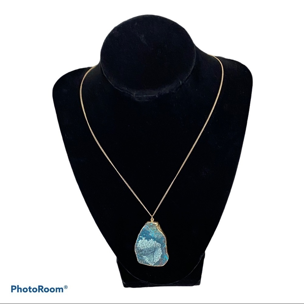 Blue Stone Necklace with Gold Trim